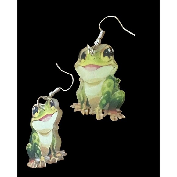 Frog Earrings New Dangle Hooks Green Double Sided Horny Toad Jeremiah Bu… - Picture 12 of 12